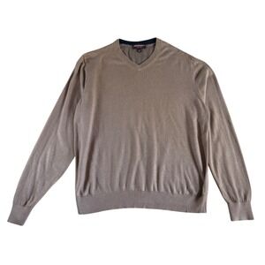 Johnston & Murphy Men's Silk Alpaca Blend V-Neck Sweater Taupe Brown Large